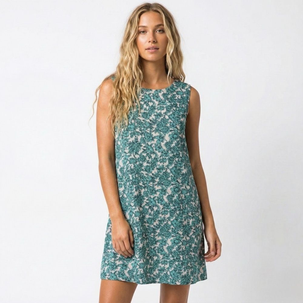 Glamorous Sleeveless Shift Dress Medium Teal Floral Boho Summer Tie Back Top